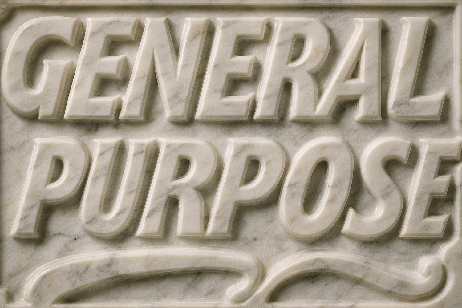 General Purpose logo transformed into polished Carrara marble sculpture with realistic stone texture created with ChatGPT