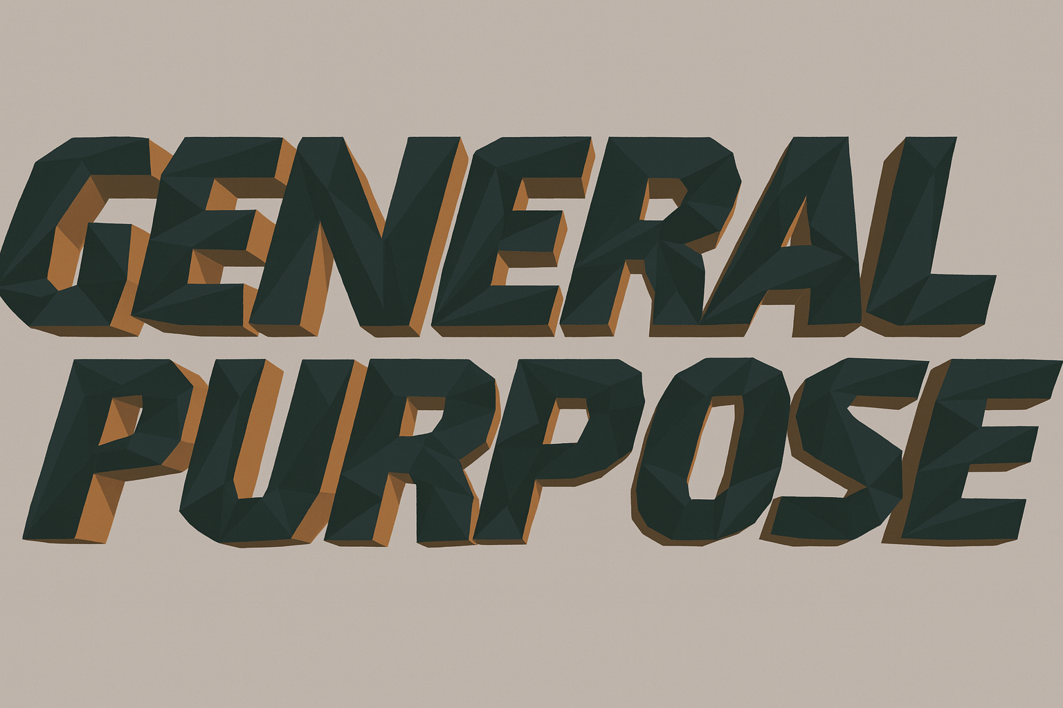 General Purpose logo recreated in low poly 3D style with angular geometric facets and flat colour shading using AI