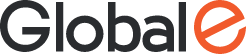Global-e logo displayed inside a blue graphic bubble alongside other cross-border integration partners.