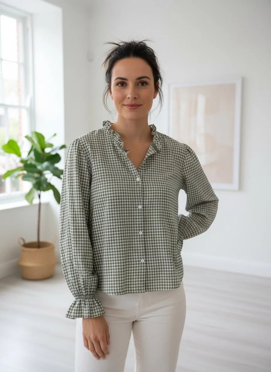 Gingham khaki shirt