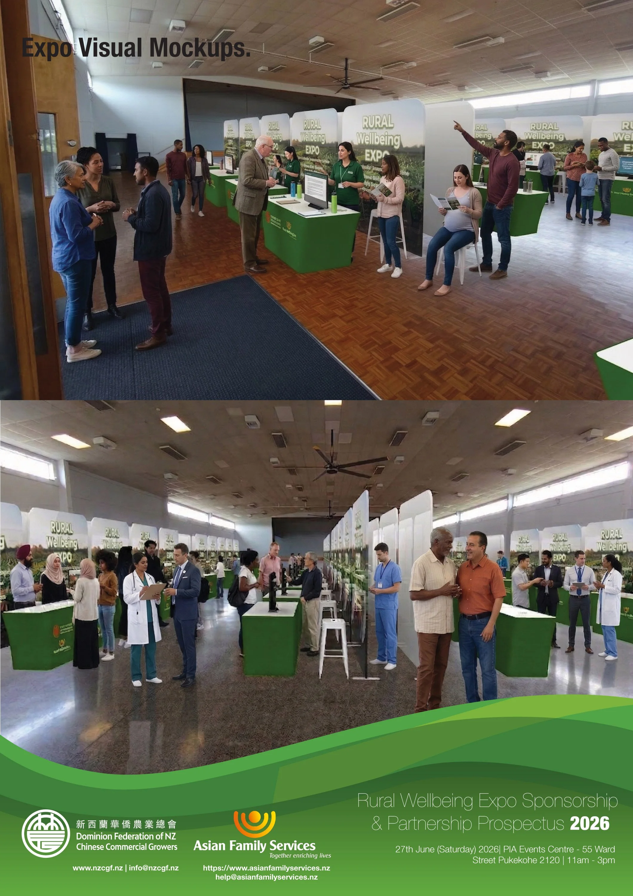 Rural Wellbeing Expo 2026 in Pukekohe, New Zealand – free community event promoting health, wellbeing, and social support for growers, rural workers, and families. Includes free health screenings, counselling, cultural and language support in Mandari