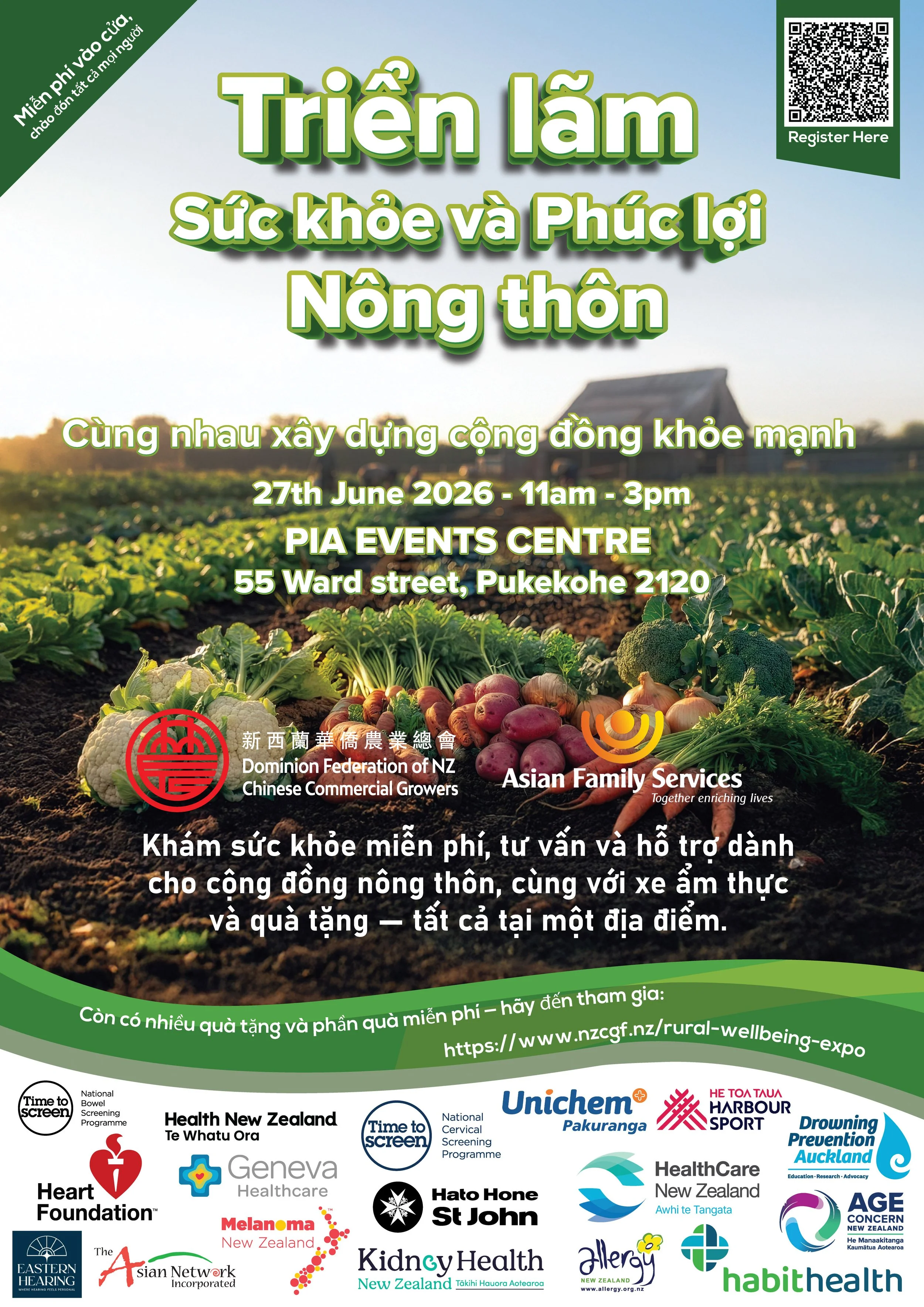 Community health organisations and exhibitors supporting rural wellbeing in Pukekohe.