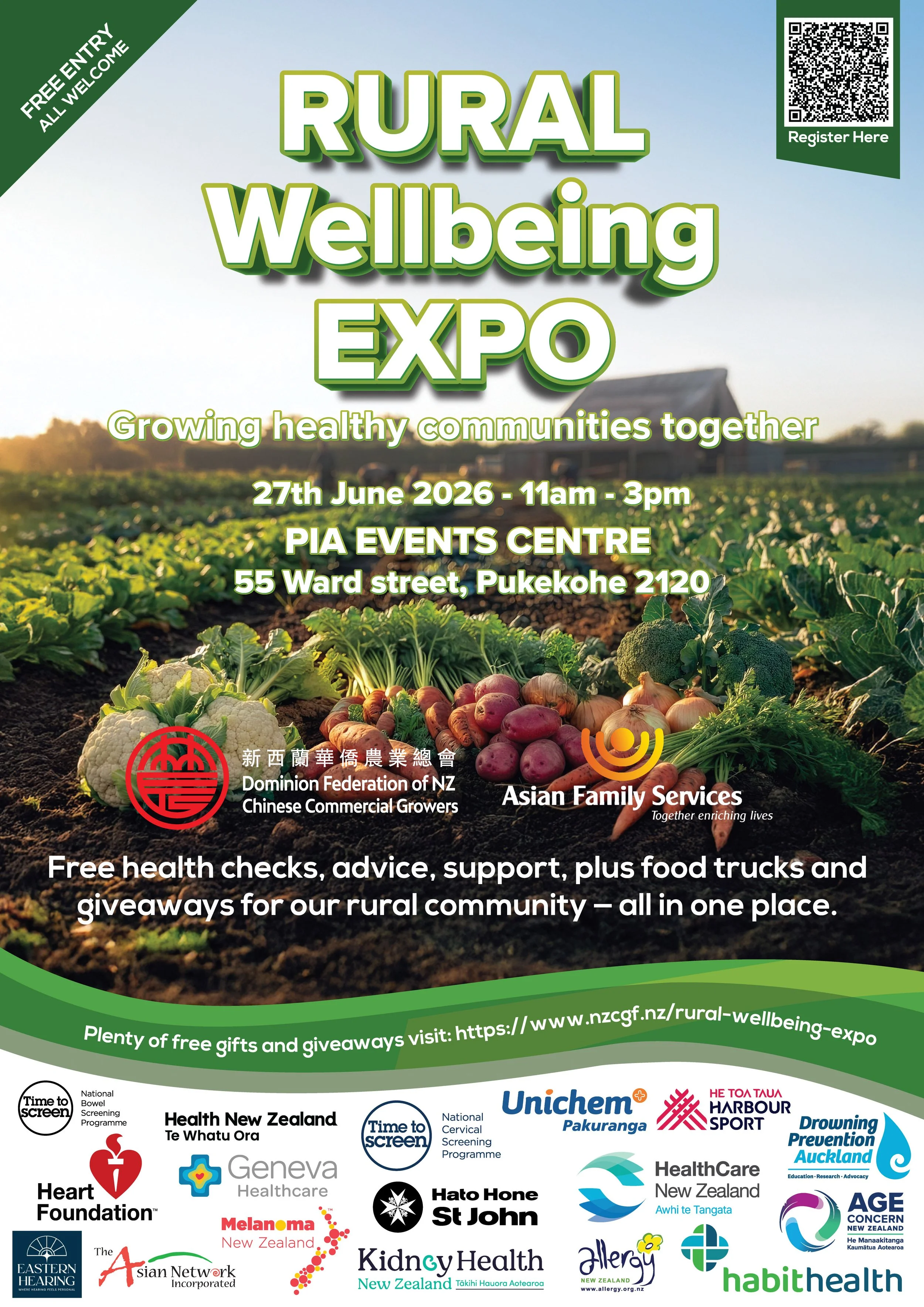 Community health organisations and exhibitors supporting rural wellbeing in Pukekohe.