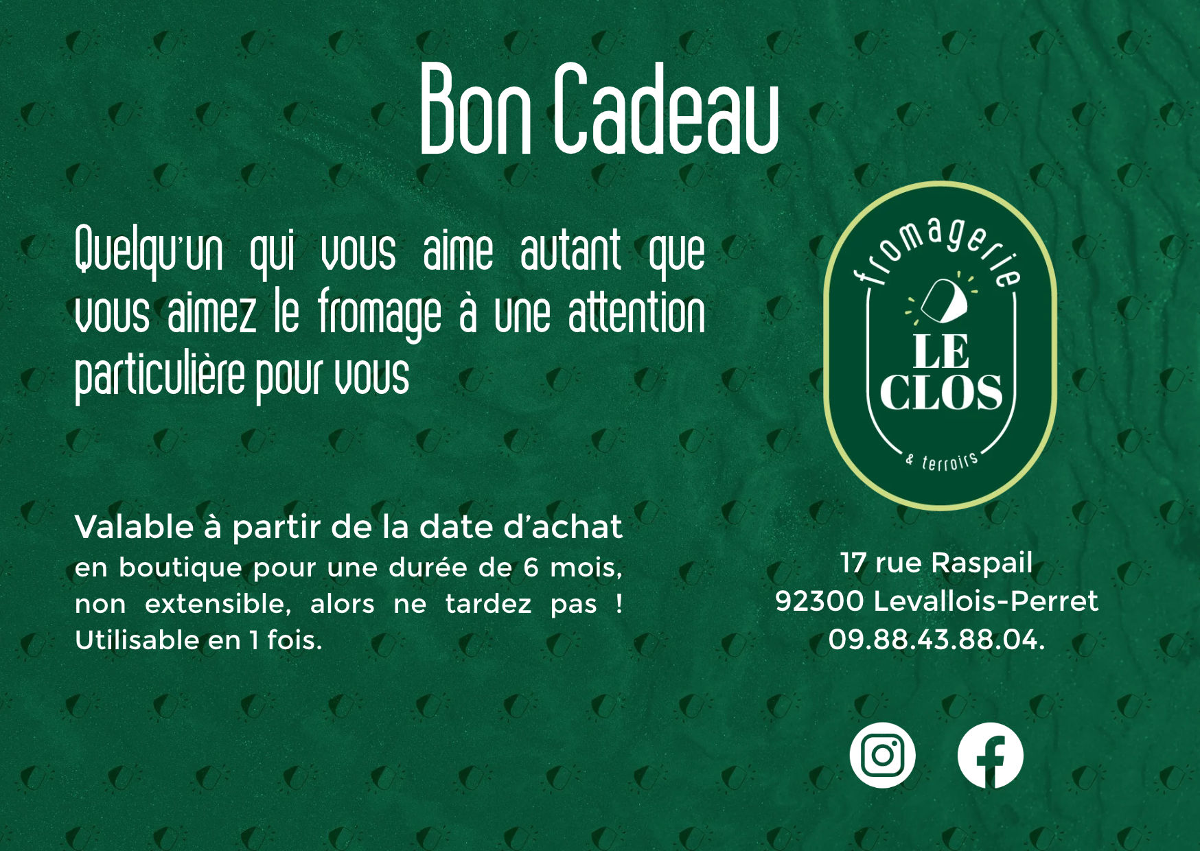 Bon cadeau FROMAGERIE LE CLOS