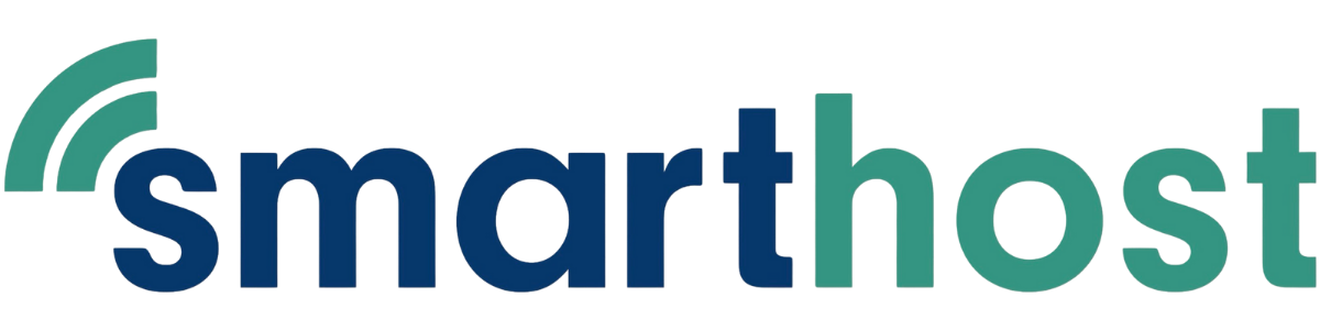 Logo of Smart Host with the word 'smarthost' in lowercase, dark blue and light teal colors.