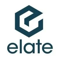 Logo av selskapet Elate, som består av en geometrisk form og navnet under.