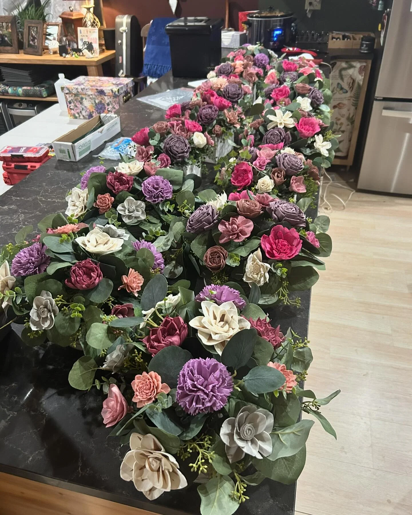 13 premade wood flower kits going out for delivery this morning to a customer who will be spreading a lot of joy this week ❤️