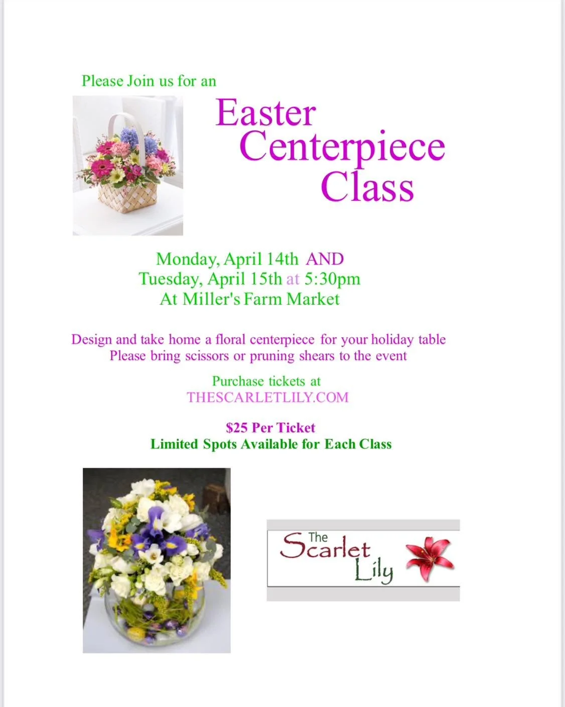 Easter classes are now posted on our website. Head to thescarletlily.com to buy your tickets before they run out! 💐🌷