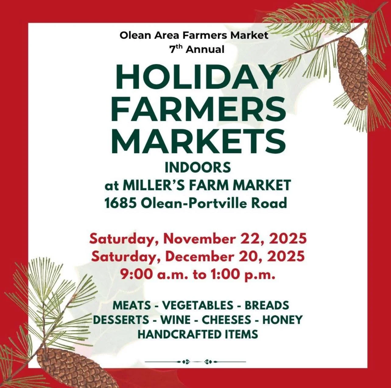 If you need a centerpiece or a make and take bouquet for your Thanksgiving table, stop down to Millers Farm Market this week and pick one up!  The Holiday Farmers Market will be taking place tomorrow (Saturday 11/22) at the market, and the Olean Area