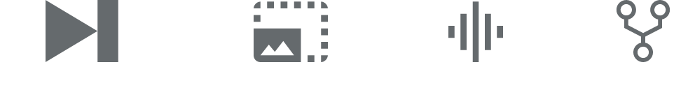 Icons representing multimedia content, flexible formats, audio enabled, and DASH managed.