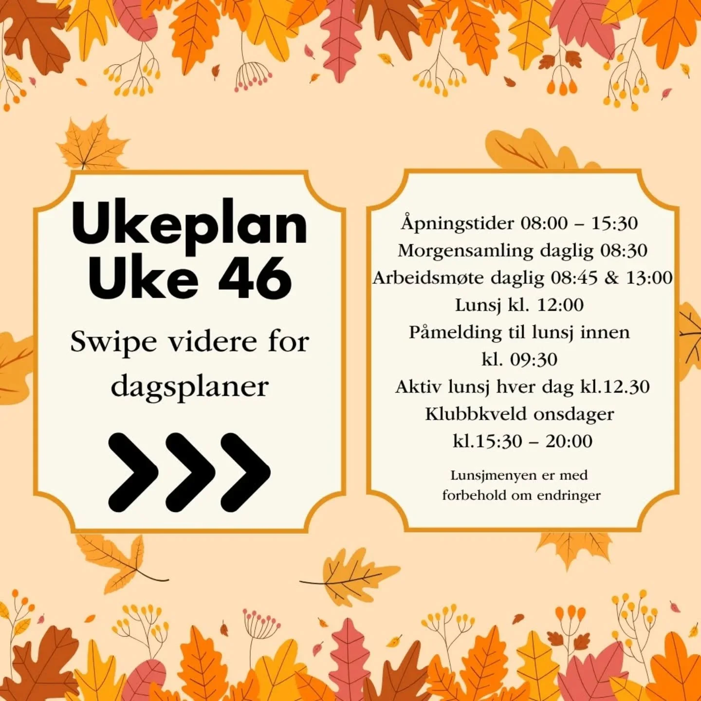 Her kommer denne ukens plan😍