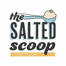 "The Salted Scoop" logo featuring an ice cream scoop with tagline "Farm to Cone."