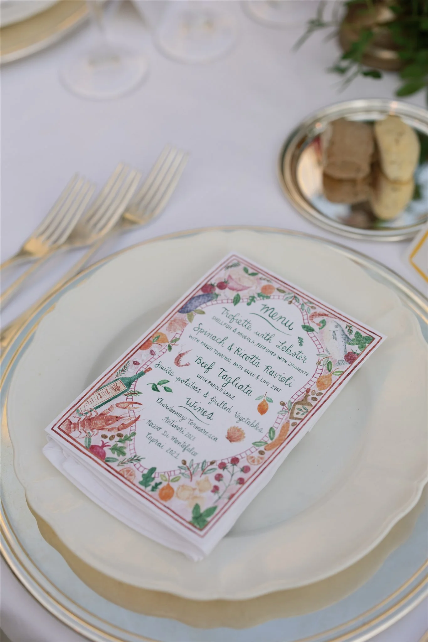 illustrated wedding stationery menu Rome