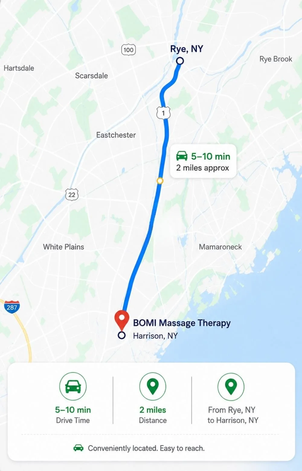 Rye NY distance to Harrison NY