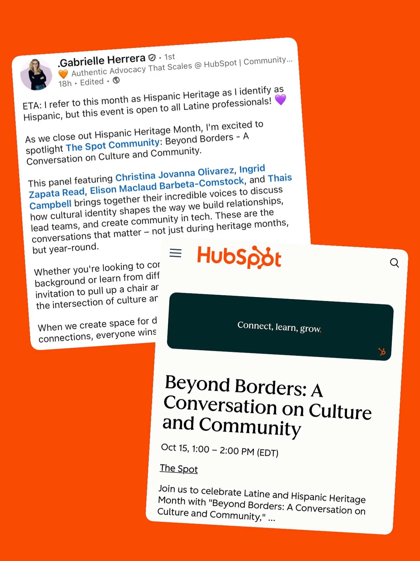 Thrilled to be a a part of this panel next week! Thank you @hubspot for putting it together and including me in this important conversation on #culture and #community. 🧡
Whether you’re looking to connect with others who share your background