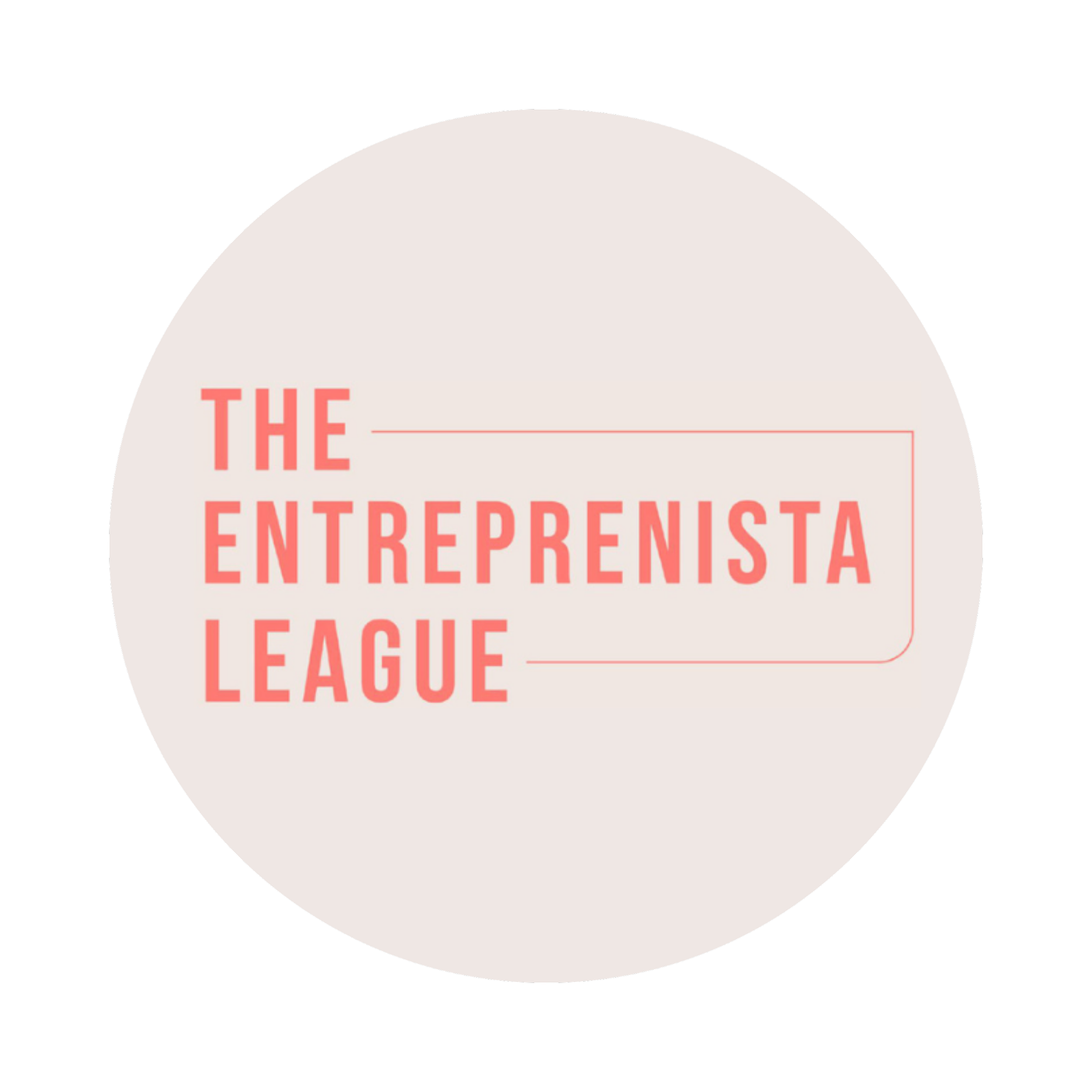 Logo of The Entreprenista League with pink text on a white circular background.