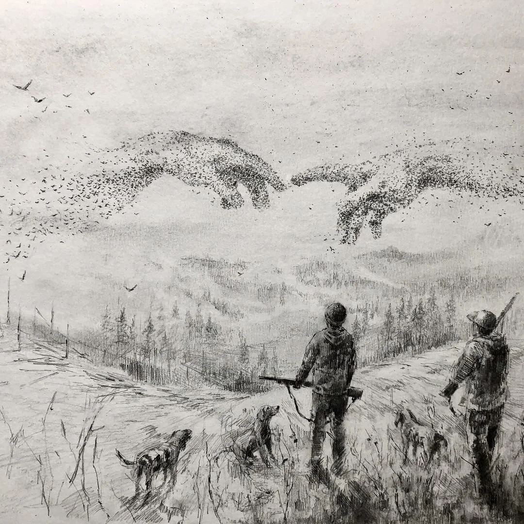 Do you remember this artwork? &ldquo;Flock Sketch&rdquo; gives the concept of perspective a whole new meaning, depicting a surrealistic flock of birds homaging Michelangelo. 

What do you think of it? 

&copy; PEJAC &bull;@pejac_art 
 
.
.
.

#Pejac 