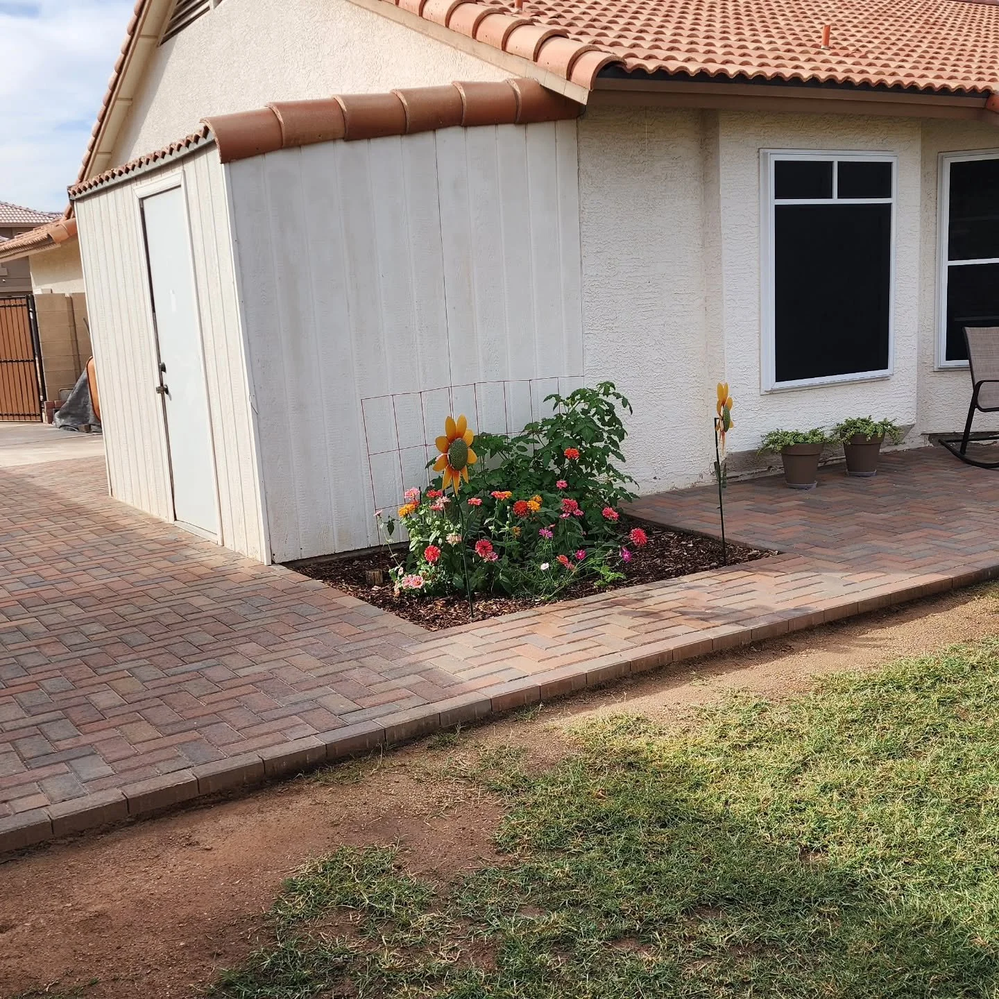 We added some Phx Paver Holland Tierra Norte pavers as a patio extension, walkway, new planter border, shed pad, and back gate pad extension. Always a nice addition to increase some hardscape areas for foot traffic. 
.
.
.
.
.
#phxoutdoorliving #peor