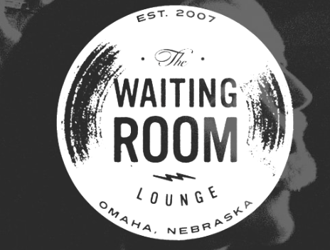 Logo of The Waiting Room Lounge, established in 2007, located in Omaha, Nebraska. Features artistic brush strokes and bold typography on a white circular background.