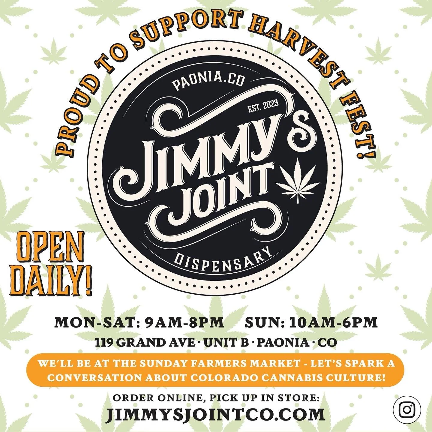 Let&rsquo;s spark a conversation about Colorado Cannabis Culture! We&rsquo;ll be at the @voga.nfv Sunday Farmers Market @mtnharvestfest on Sept. 28th.

#harvestfest #supporter #paonia #fallfestival #colorado #cannabis #jimmysjoint