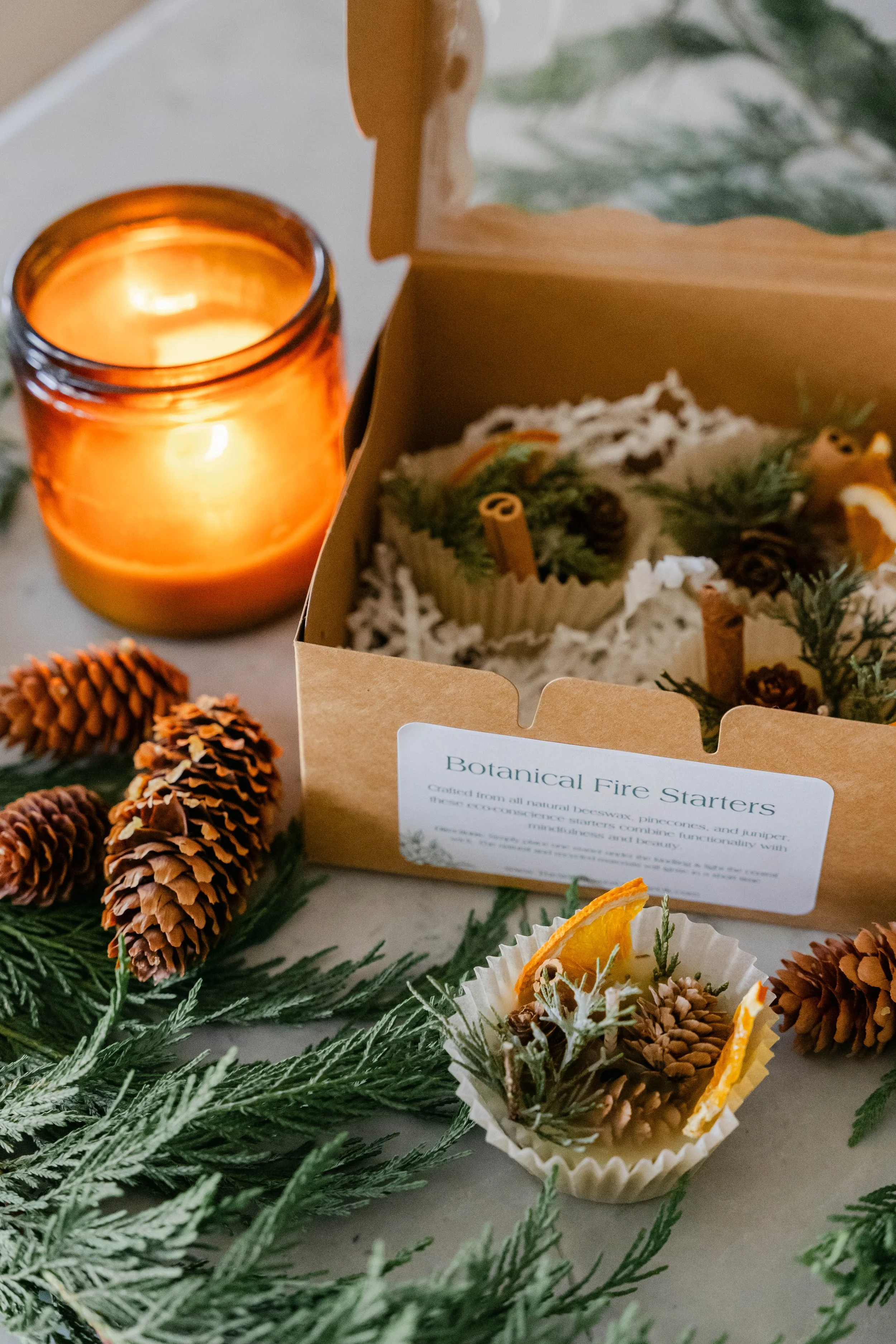 All-Natural Botanical Fire Starters | Beeswax Fire Starters with Pine Cones & Citrus | Eco-Friendly Fire Lighting