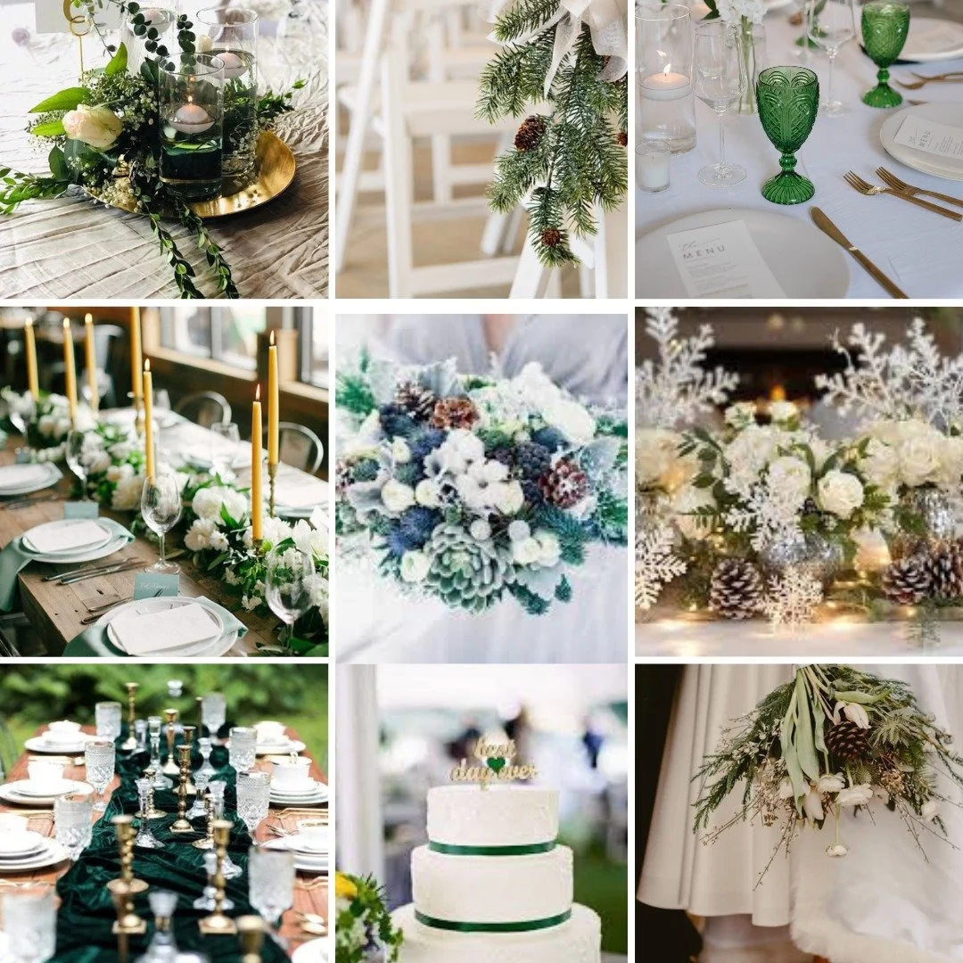 It may only be June but we know where your heads are at, winter brides + grooms...

Here are some of our favorite looks for the snowy season:

pine + evergreen ⤞ winter blue ⤞ Ivory + ros&eacute; ⤞ golden rule