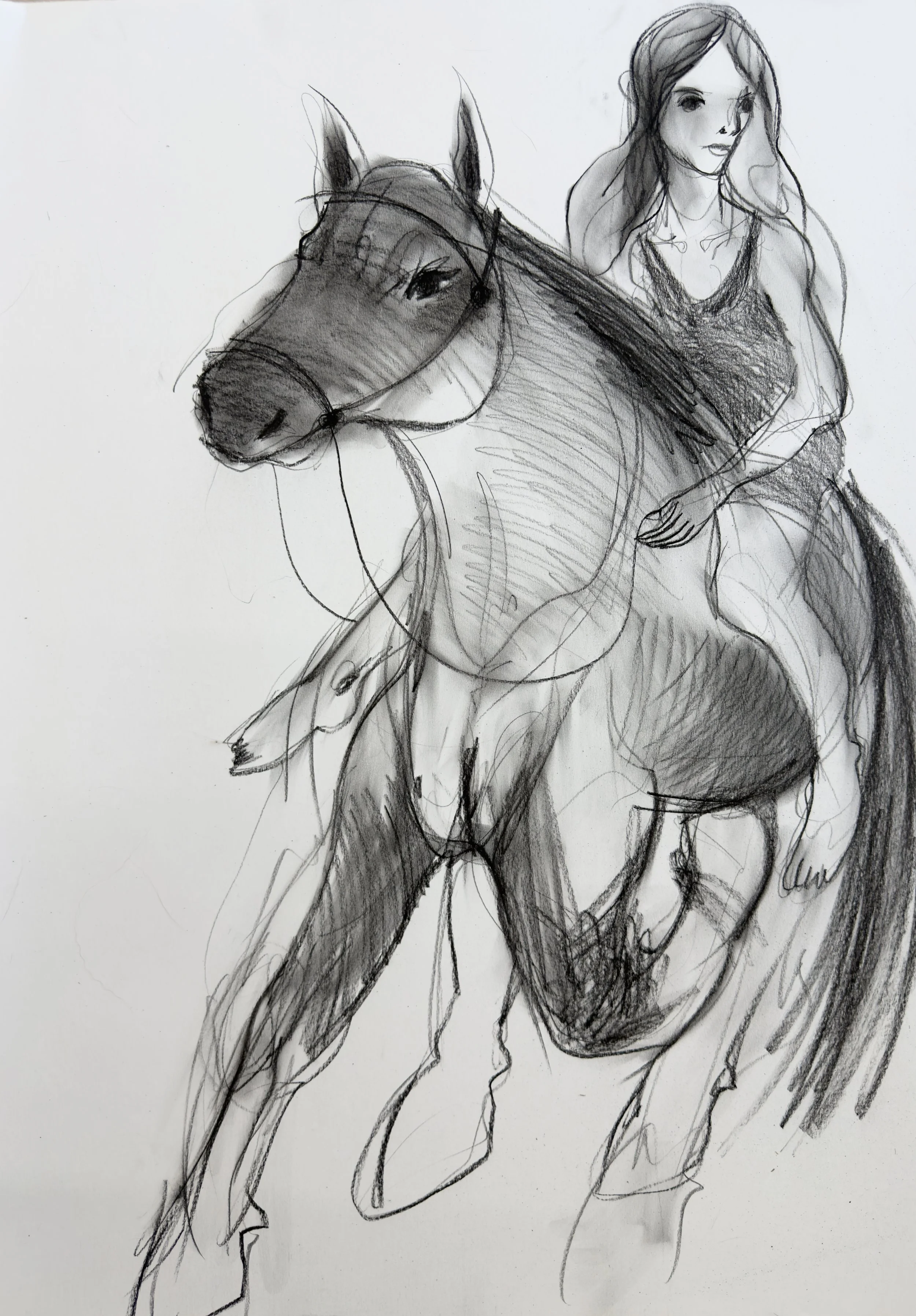  Žvorūnė ant kumelės 59,4x84,1cm piešinys juodąja kreida, anglimi/Žvorūnė sur la jument 59,4x84,1cm, dessin pierre noir, carbon