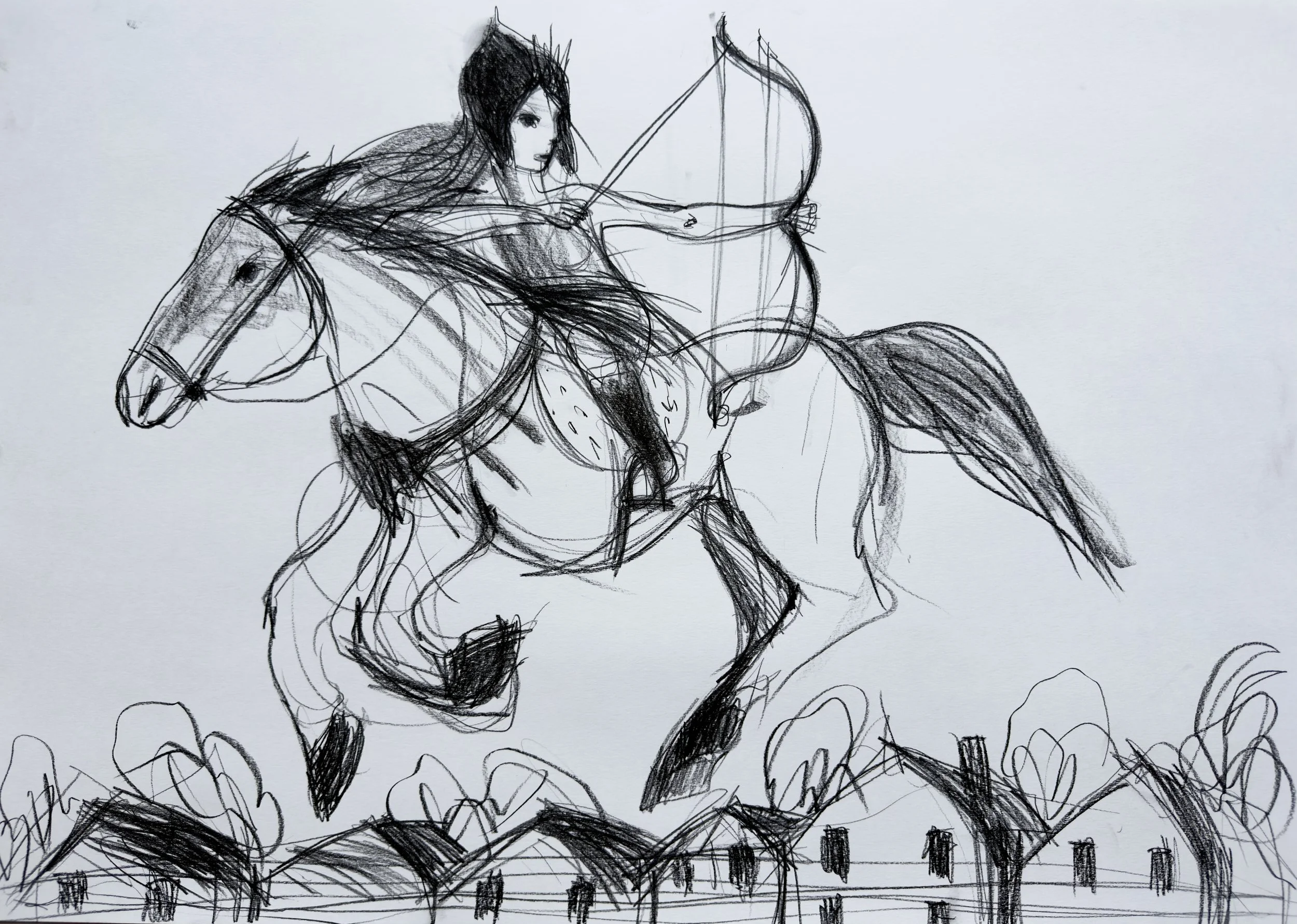 Medeinė Vėjo dukte 59,4x84,1cm, piešinys juodąja kreida, anglimi/Medeinė fille de vents 59,4x84,1cm, dessin pierre noir, carbon   