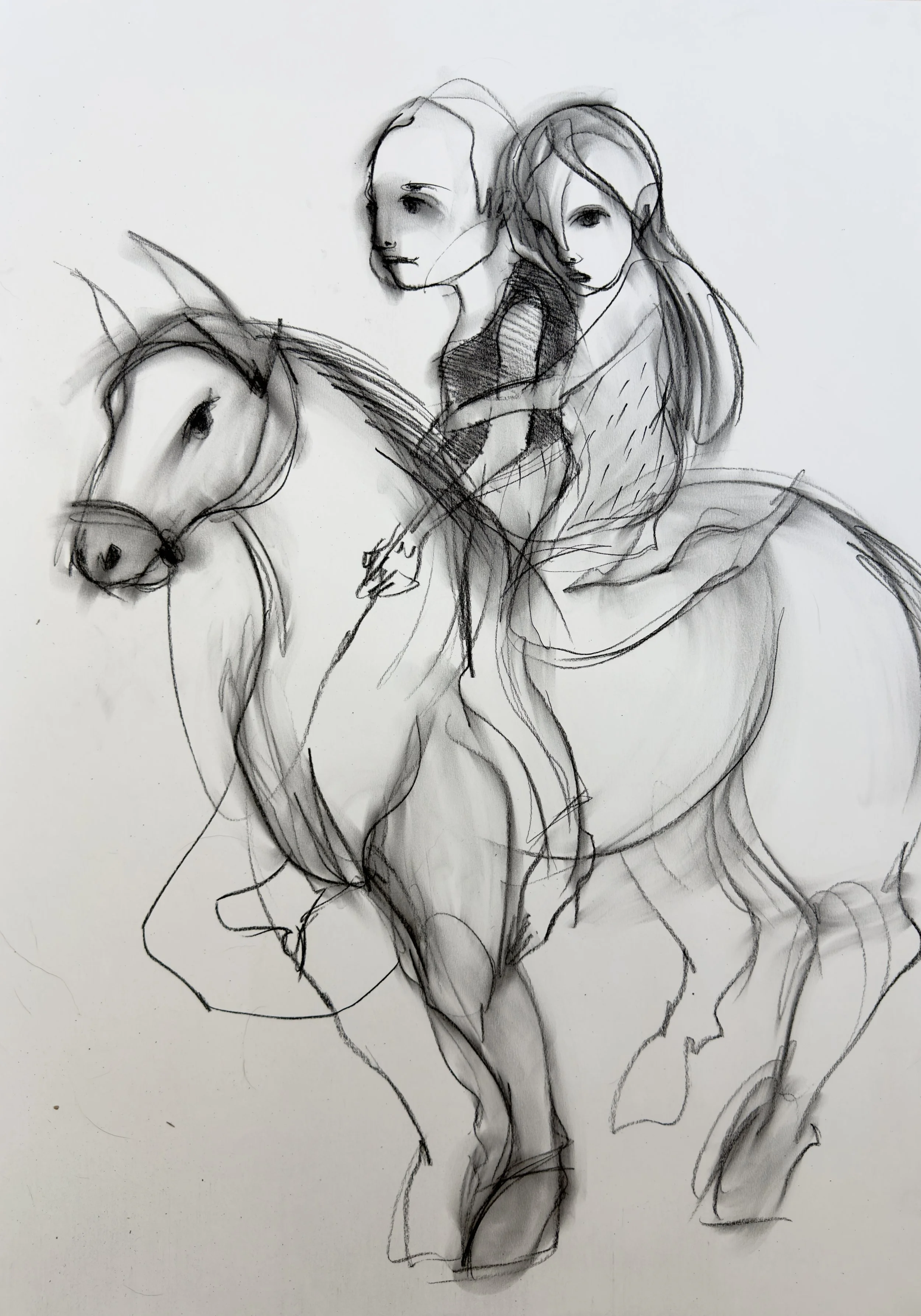 Dangaus raiteliai 59,4x84,1cm piešinys juodąja kreida, anglimi/ les cavaliers du Ciel 59,4x84,1cm, dessin pierre noir, carbon 