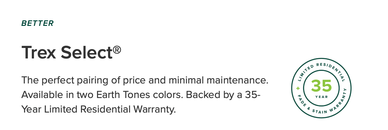 Trex Select 35 year warranty