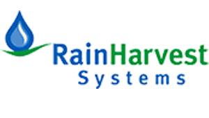 Rain Harvest Systems logo featuring a blue water drop and green and blue text
