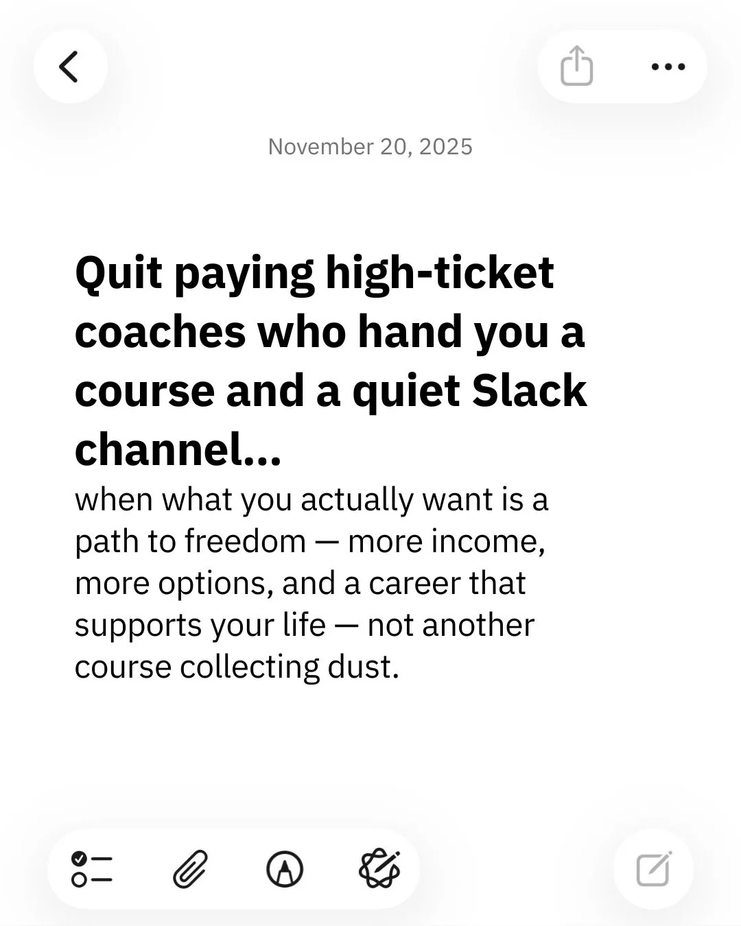 This isn&rsquo;t about calling anyone out. It&rsquo;s about calling us up &mdash; and an honest reminder that we get to raise our standards&hellip; In coaching, in support, and in the life we&rsquo;re building.

Comment FREEDOM if you&rsquo;re ready 