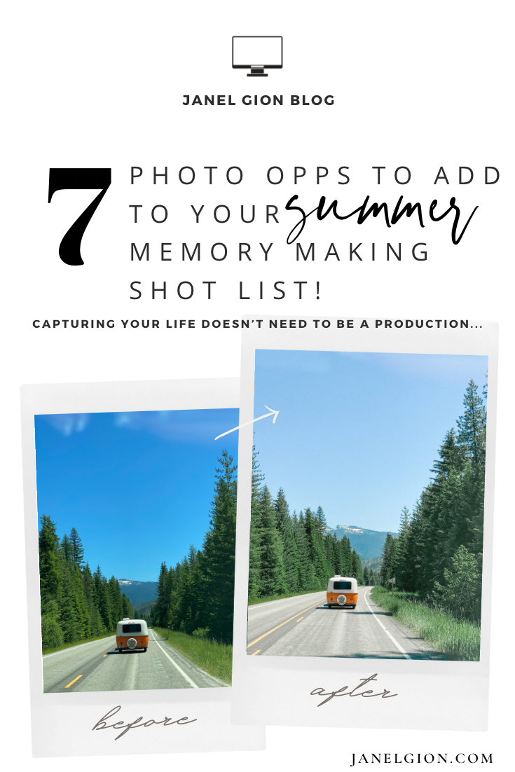 A before and after comparison of a photo of a camper van on a road in the mountains, representing summer travel photography.