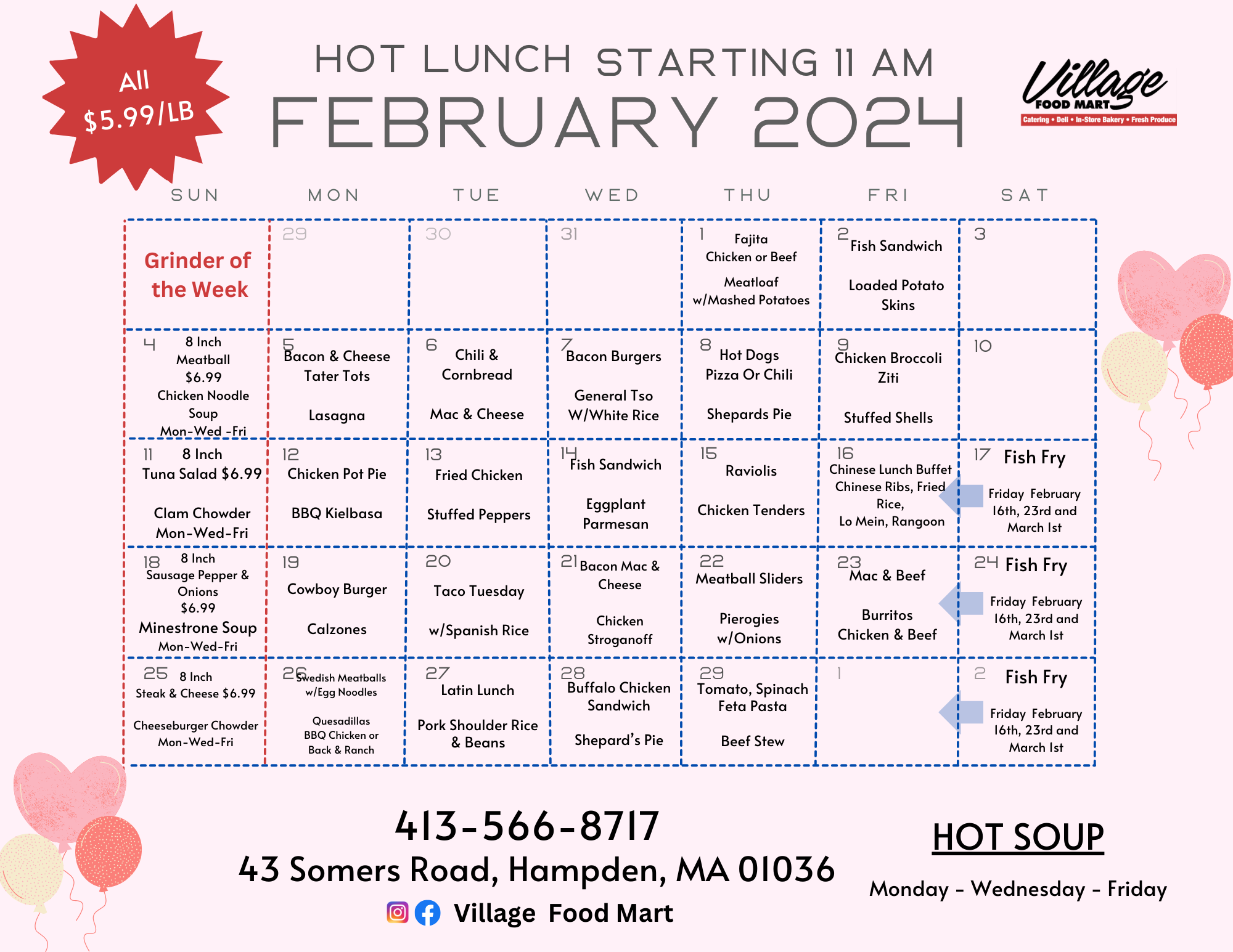 Lunch/Dinner Menus — Village Food Mart