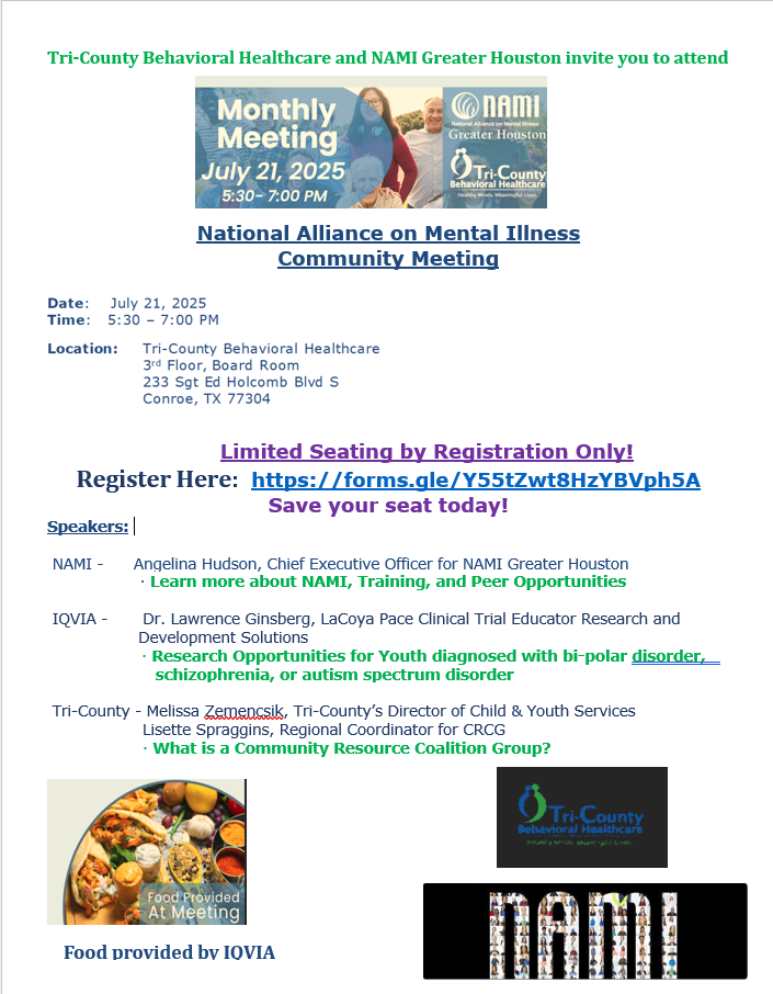 NAMI Greater Houston Community Meeting, Hosted by TCBHC