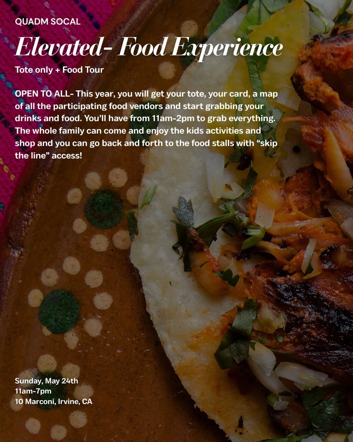 Heads up! This year&rsquo;s Elevated Experience just got a facelift!

You&rsquo;ll still get our newly designed tote, but this year, you&rsquo;ll embark on a one-of-a-kind food tour featuring an incredible lineup of food and drink partners.

When: Pi