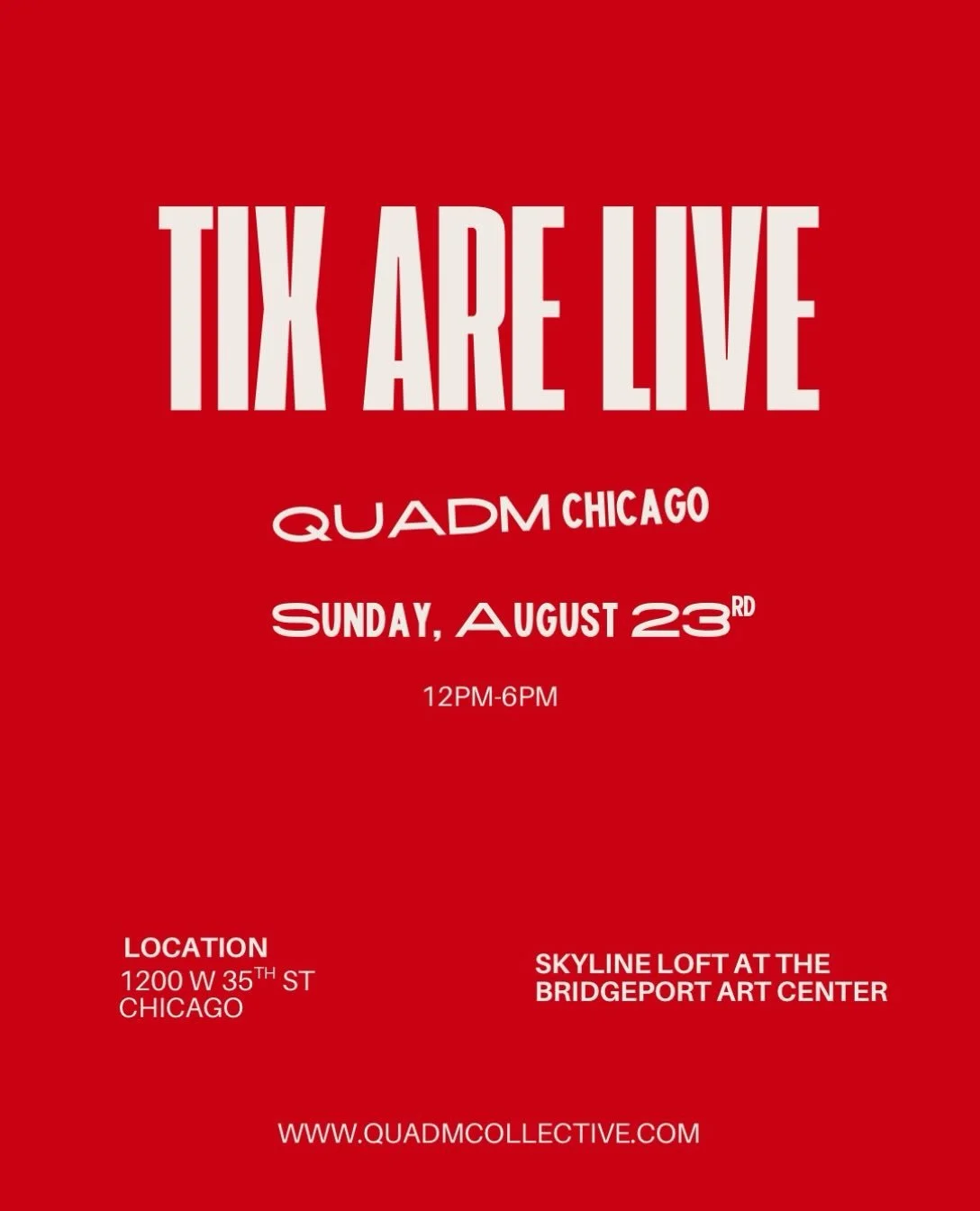 The moment you&rsquo;ve all been waiting for!  TIX FOR CHICAGO ARE LIVE! 

Here are your options- 

-> General admission - Entry 
-> Elevated Experience- Entry + Tote + Gifts (limited) 
-> (NEW) Entry + Tote (no gifts) 

What to expect? 

* 