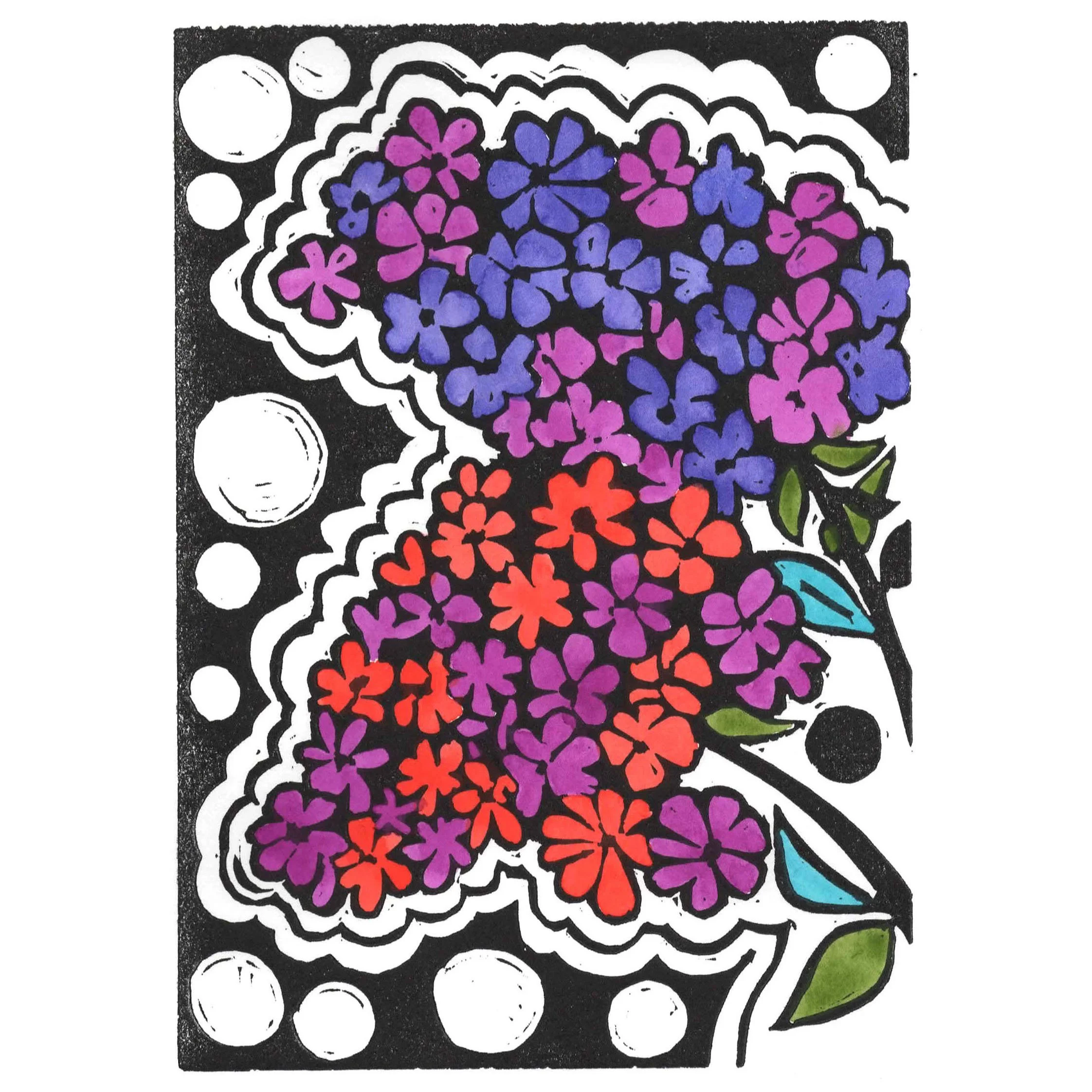POP LILACS   |   linocut with watercolor
