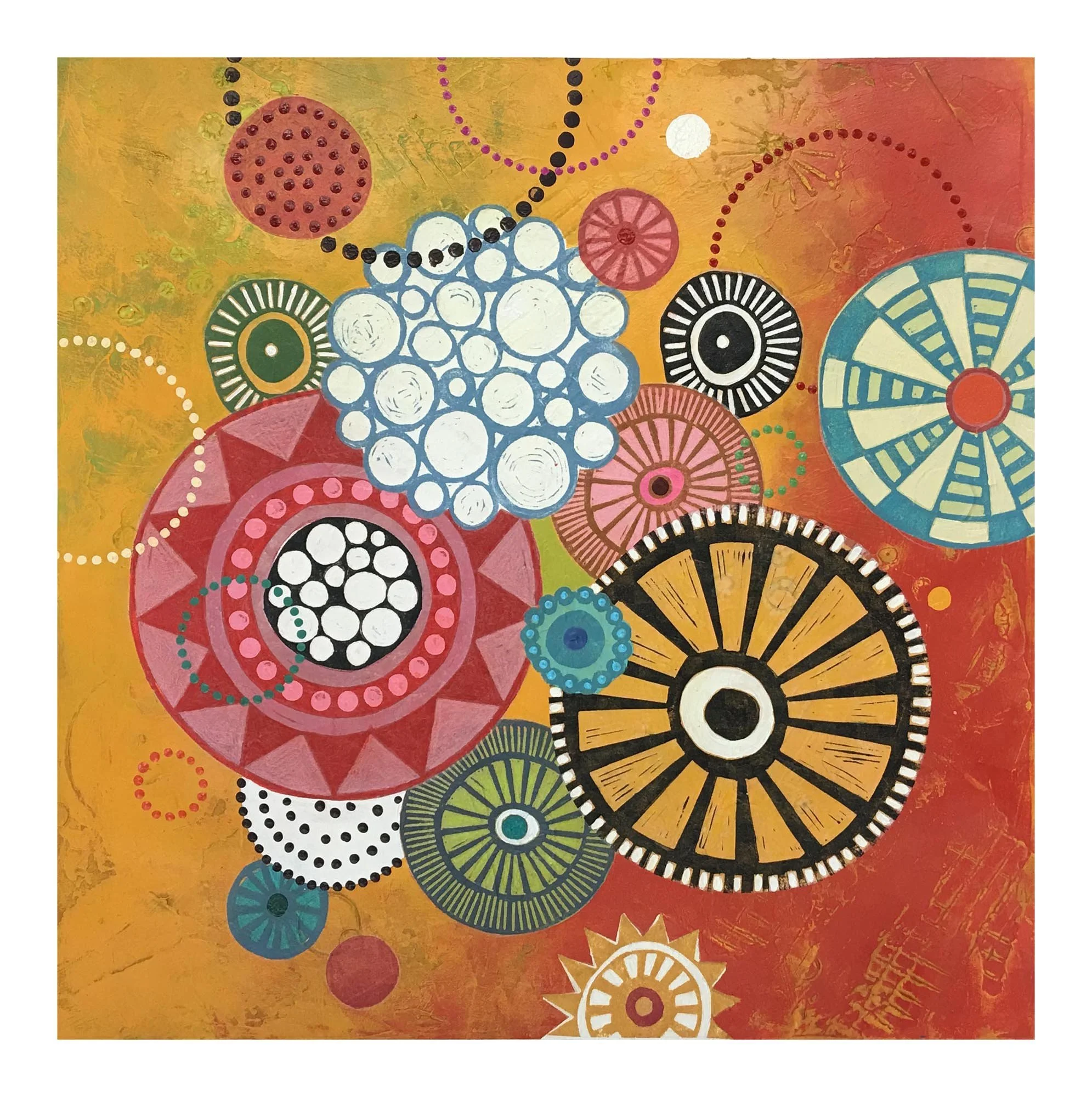 HAPPINESS 1   |   acrylic and linocut collage on paper   |   15" x 15"   |   SOLD