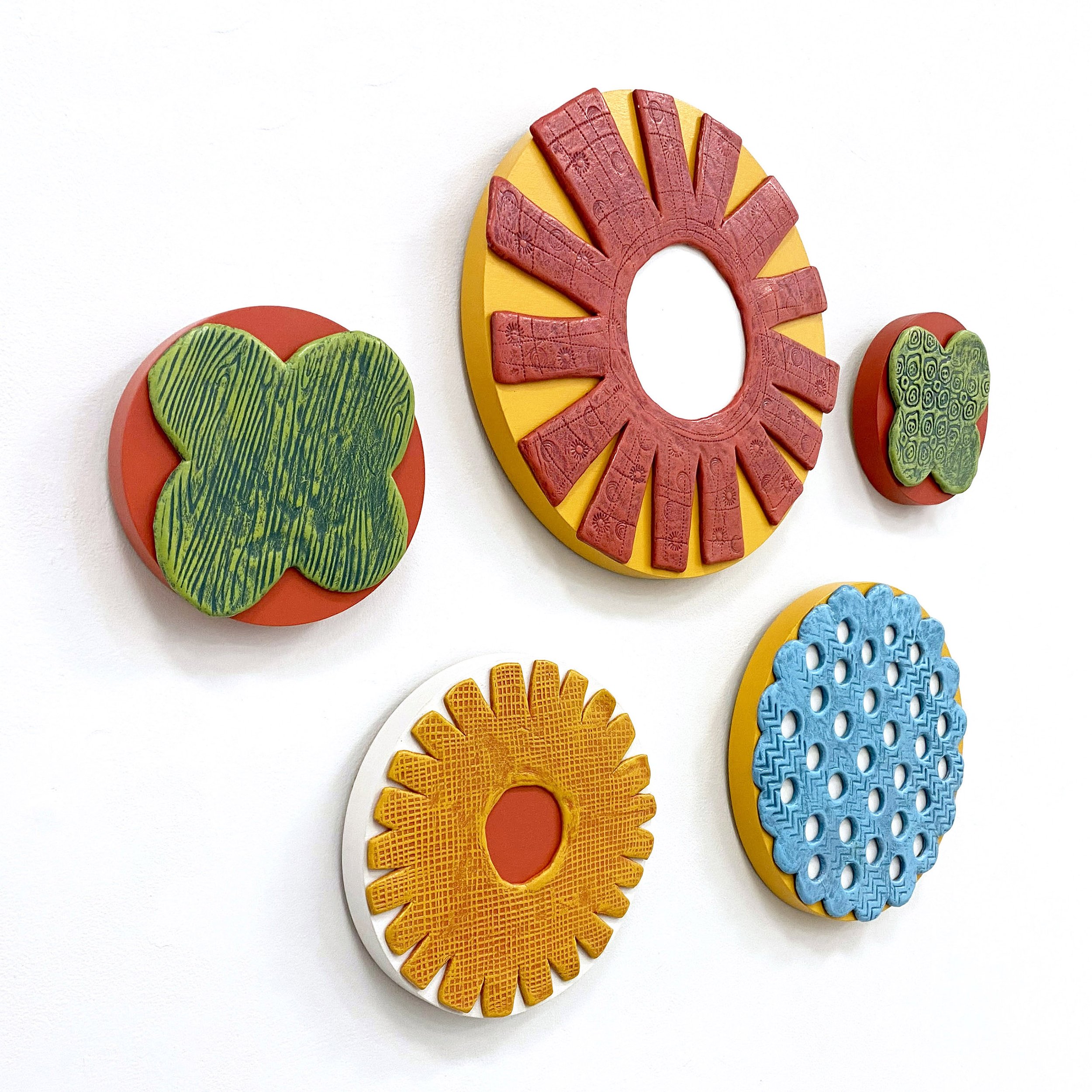 GARDEN SPOTS   |   paper clay & acrylic on wood   |   14" x 14" x 1"