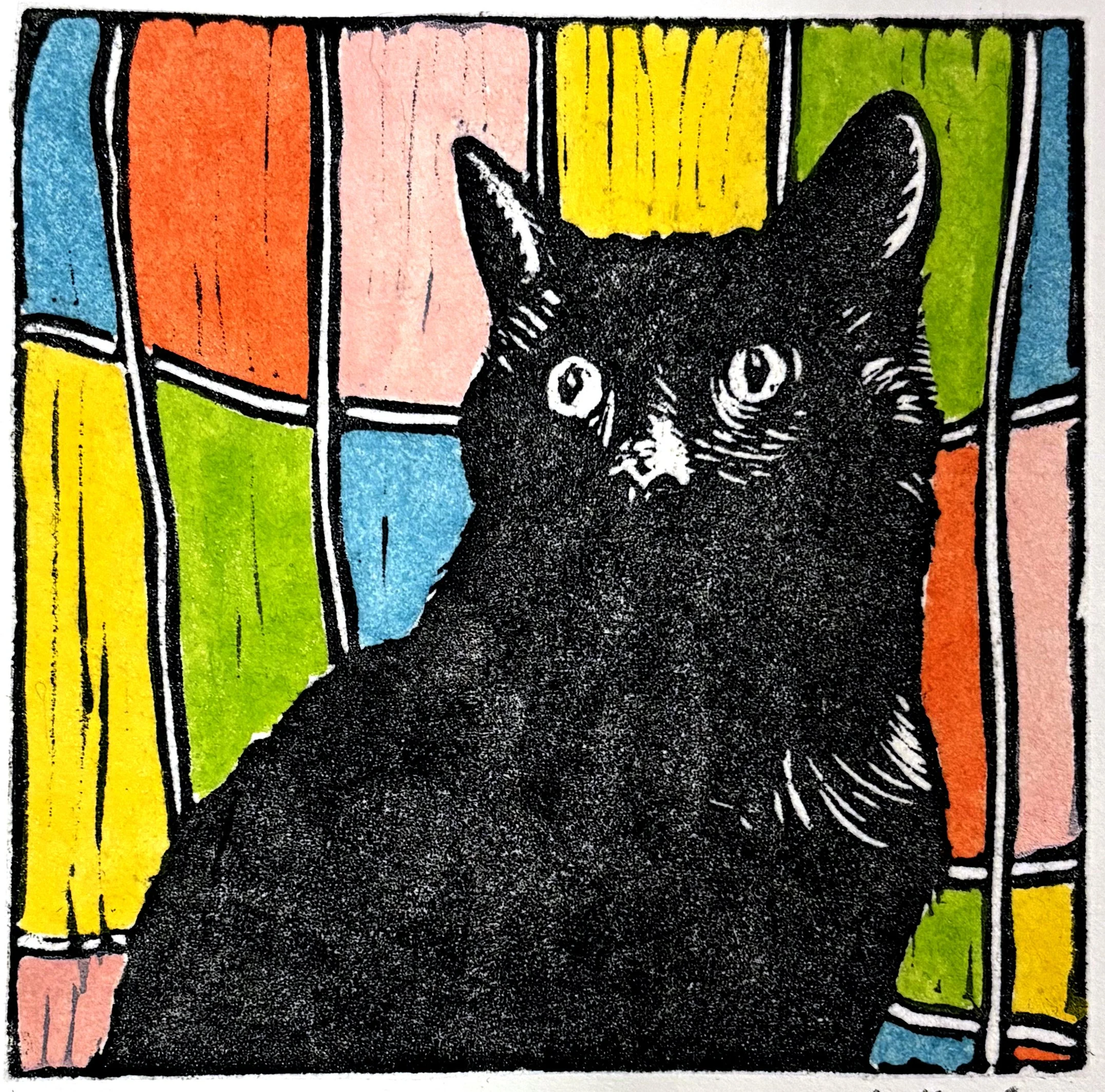 JACK   |   linocut with watercolor   |   5" x 5"