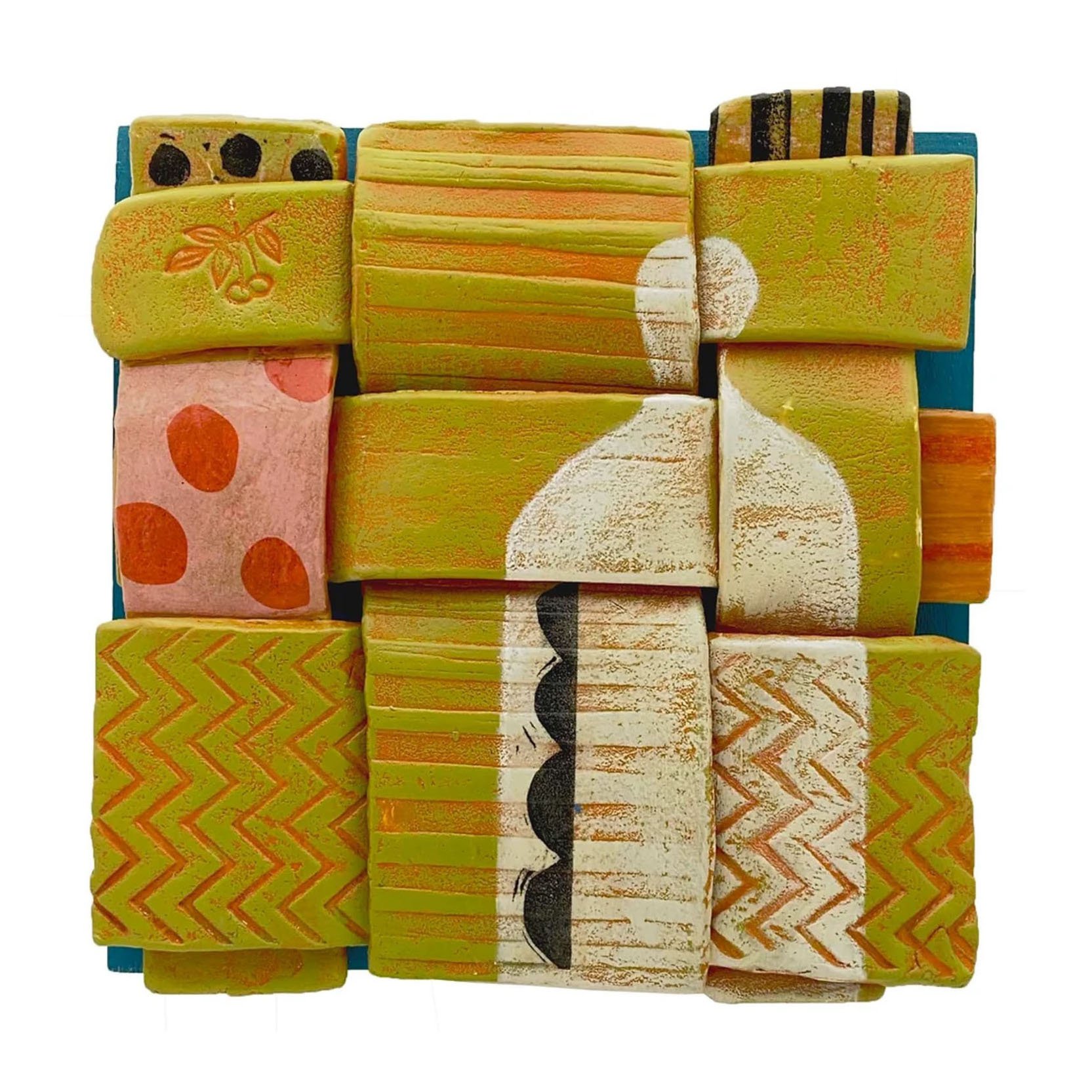 PILLAR   |   paper clay with acrylic and collage   |   6" x 6" x 1.5"