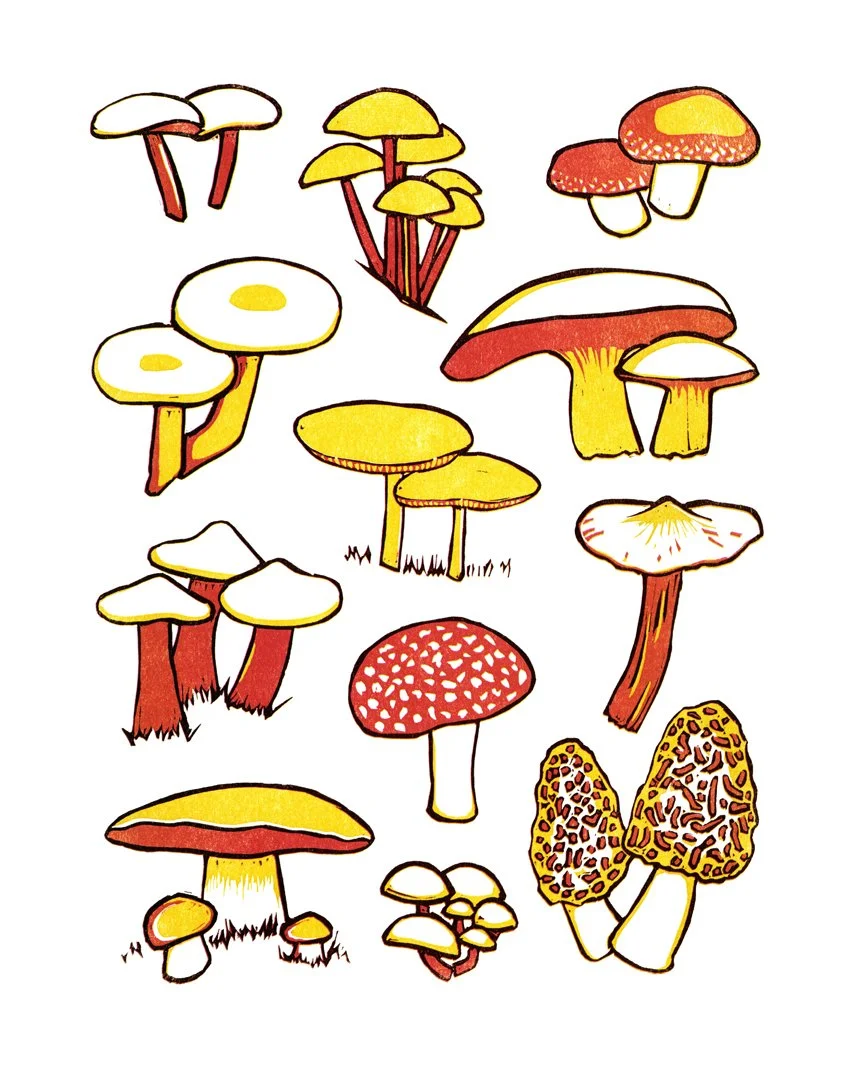 MUSHROOMS   |   reduction linocut