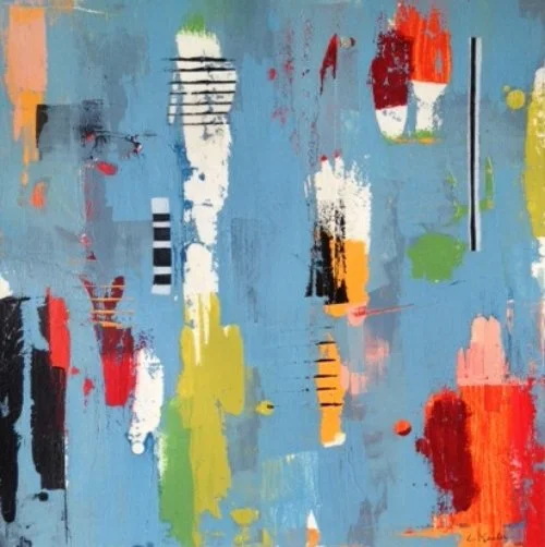DECONSTRUCTION - BLUE   |   acrylic and collage on paper   |   20" x 20"   |   SOLD