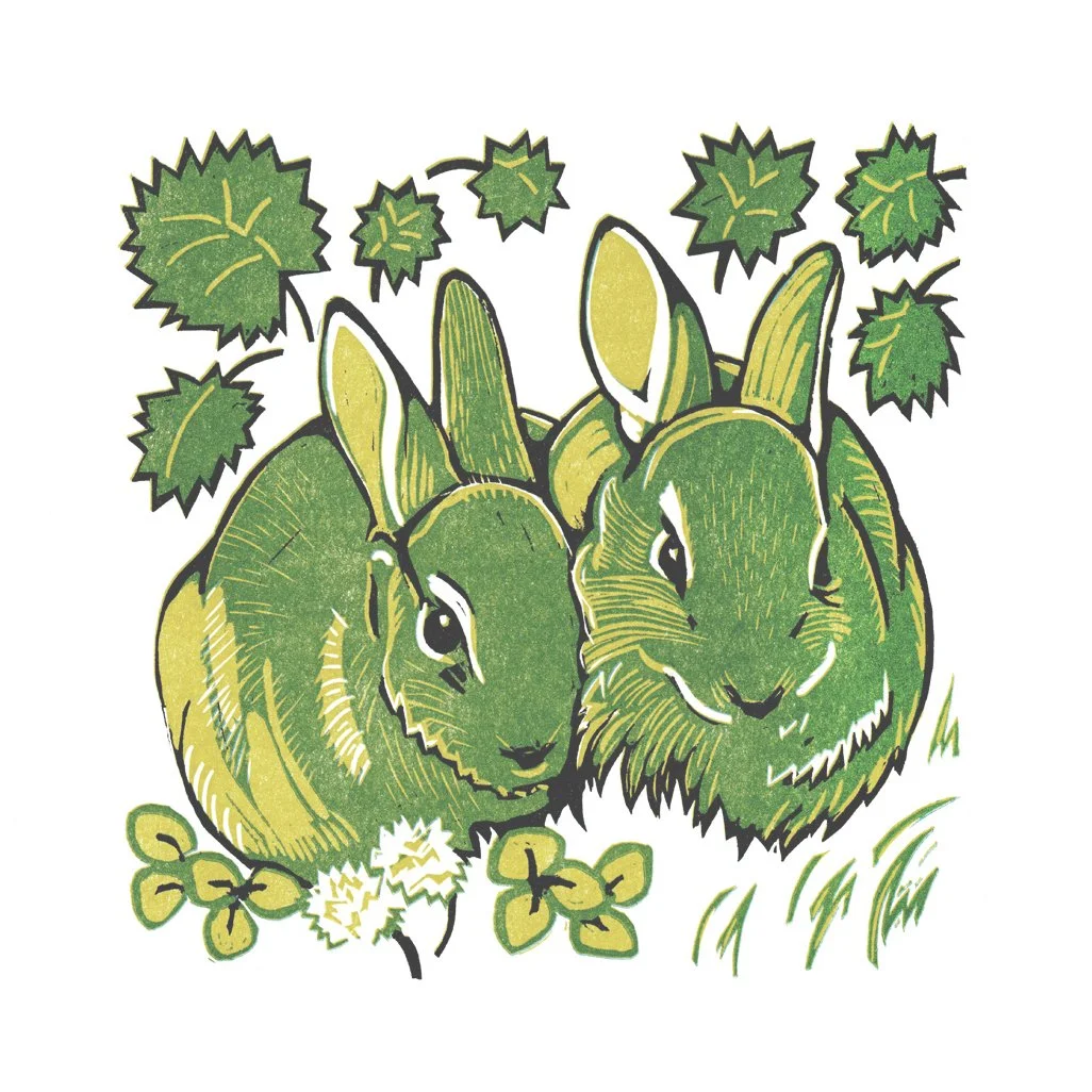 RABBITS   |   reduction linocut   |   6" x 6"