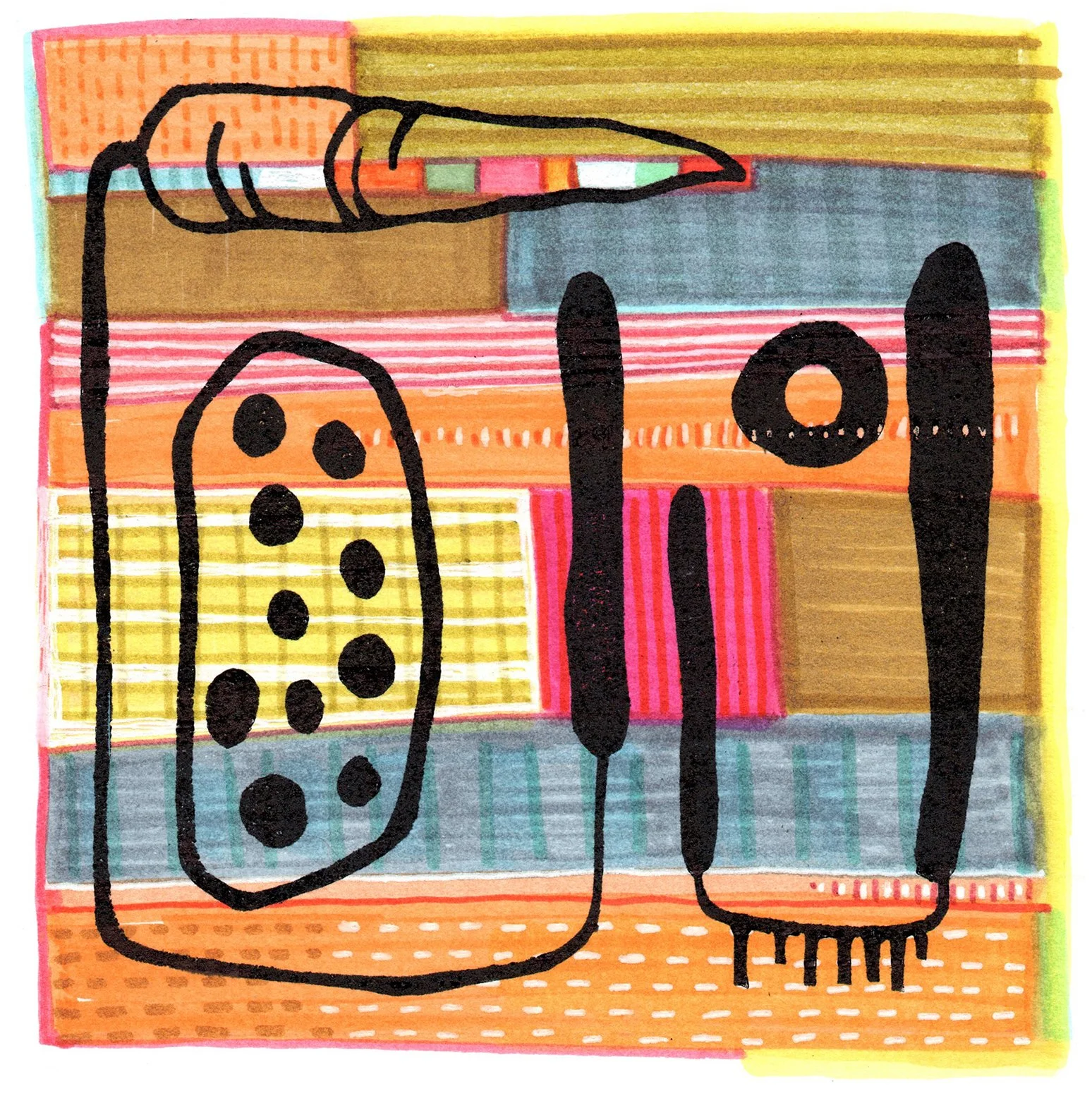 PIECES OF NOW - 4   |   linocut and ink markers   |   5" x 5"   |   SOLD