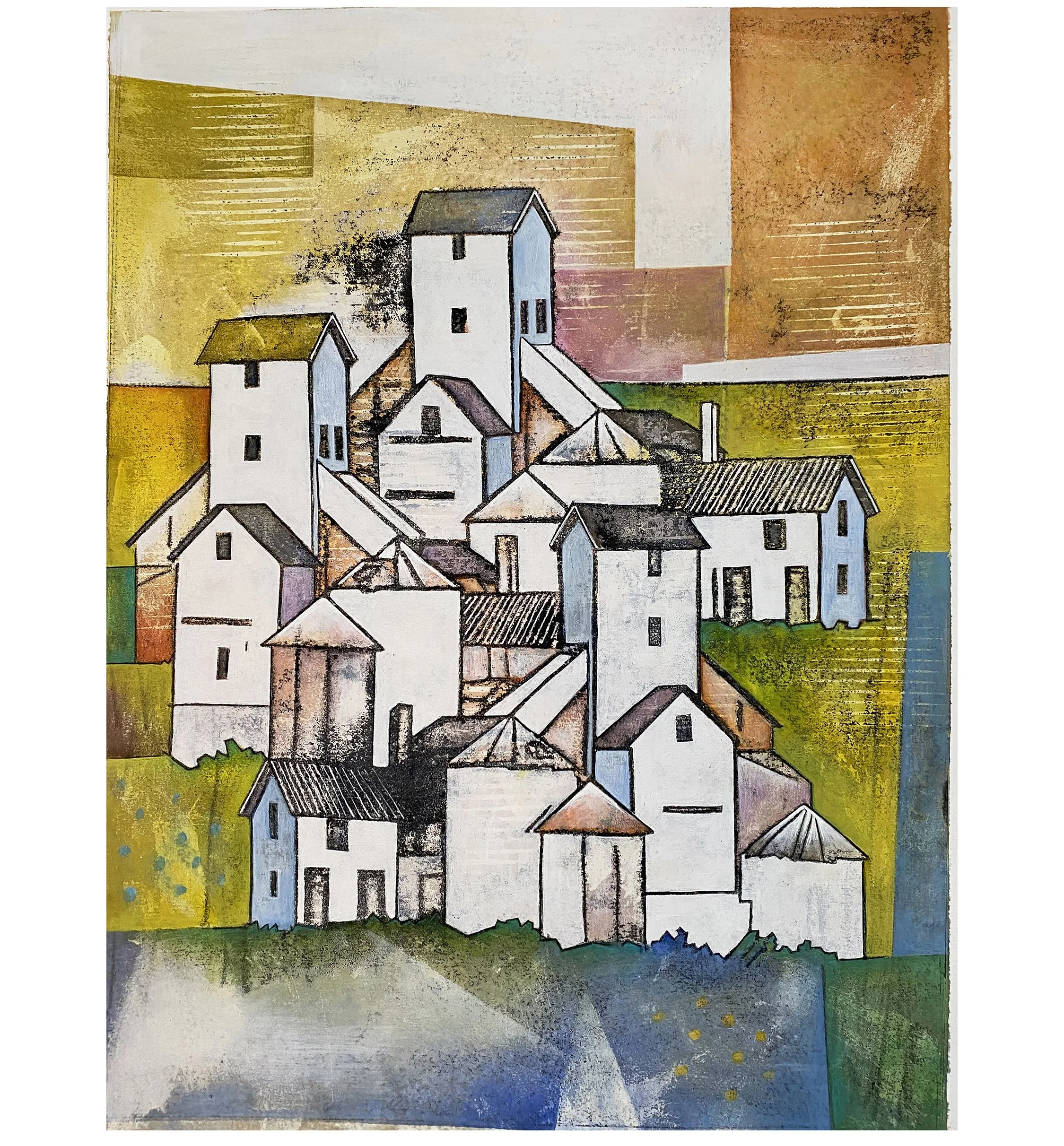 IOWA SUNRISE   |   trace monotype with watercolor   |   18" X 12"   |   SOLD