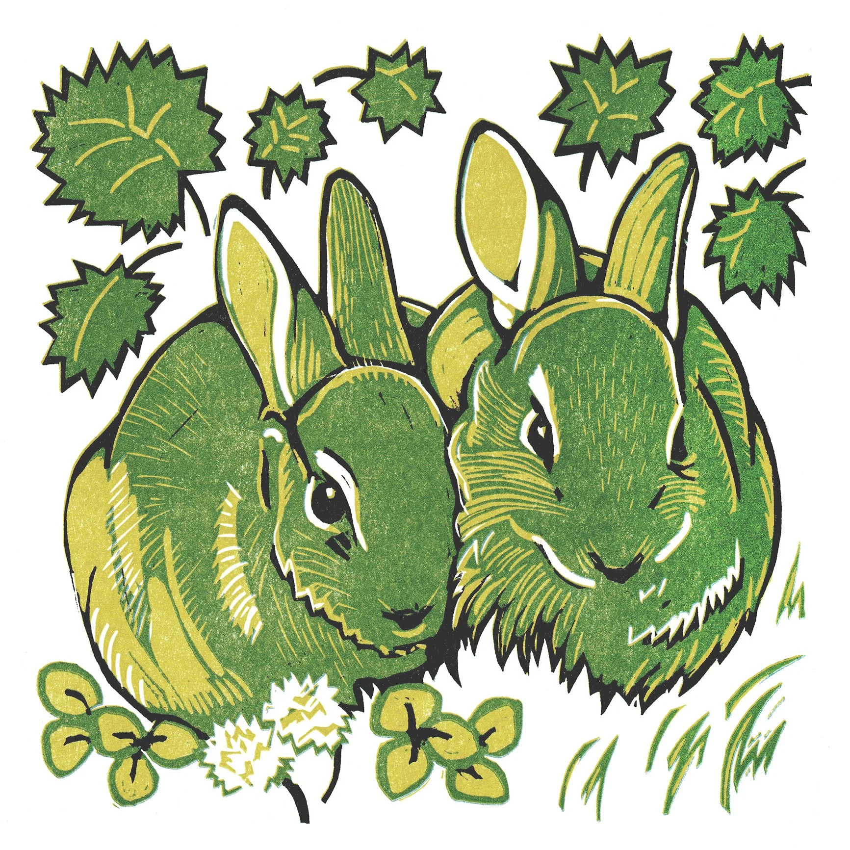 RABBITS   |   reduction linocut
