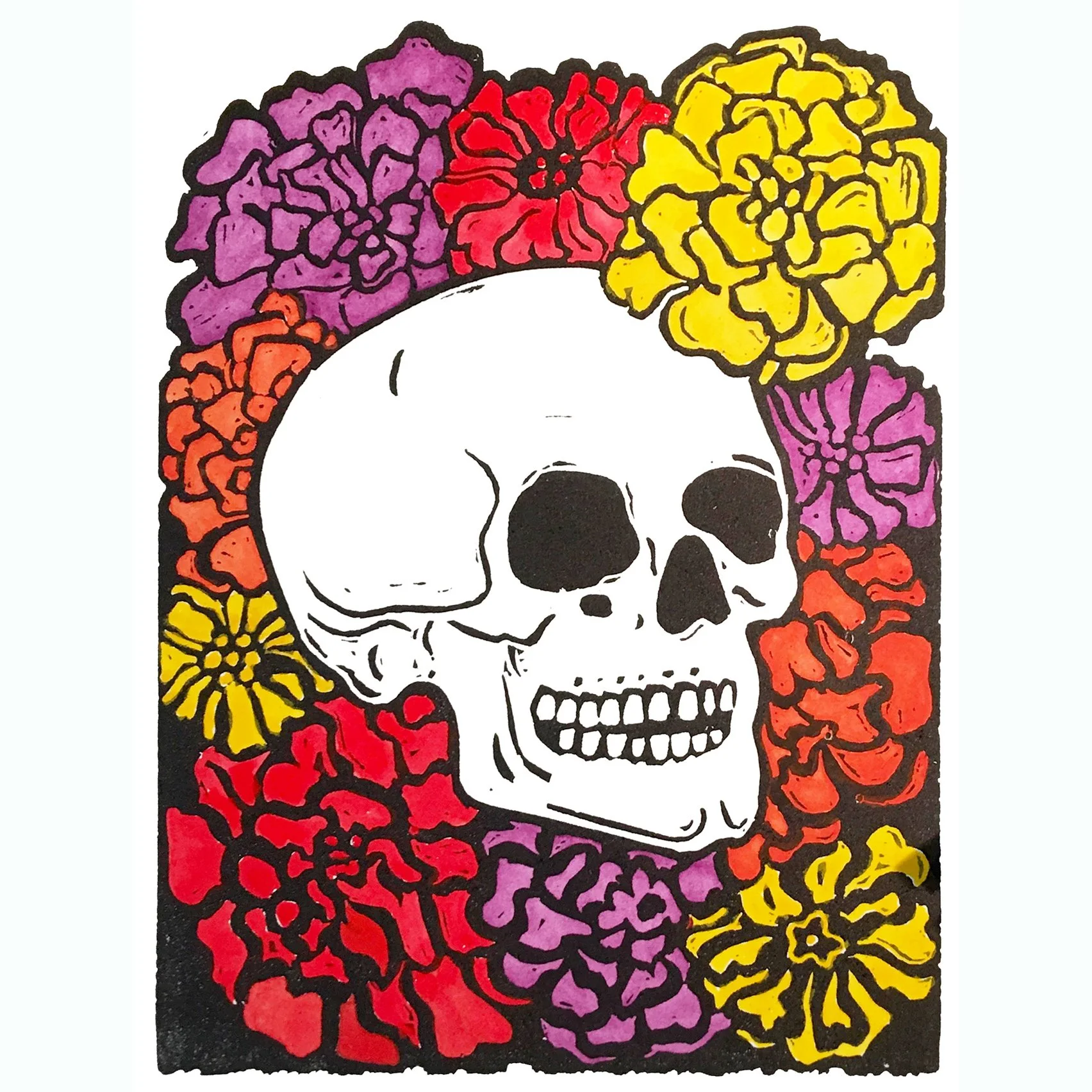 CAMA DE FLORES   |   linocut with watercolor