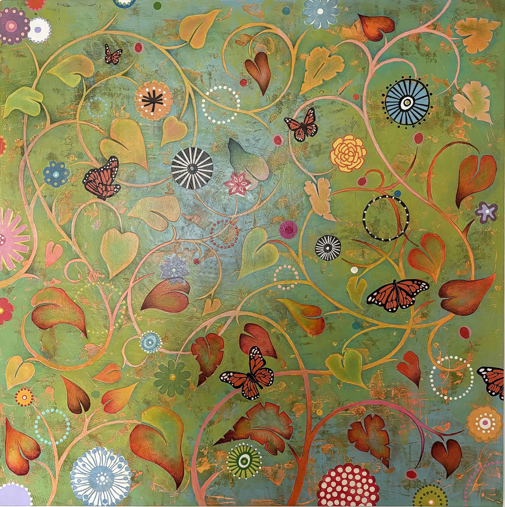 MIGRACION   |   acrylic and collage on wood panel   |   30" x 30" x 2.5"